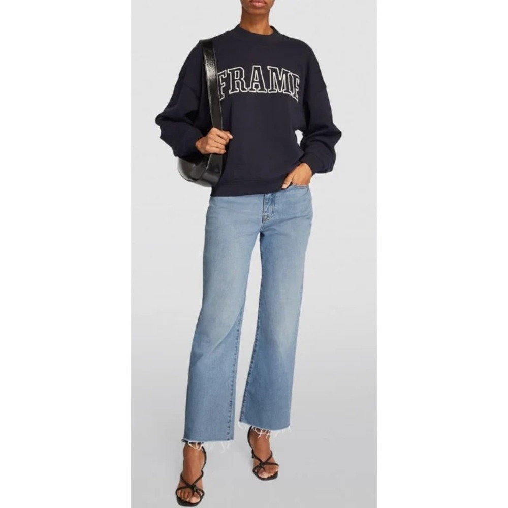 Frame Le Jane Ankle Straight Leg Jeans in Gloomy Skies Women 29 Raw Hem $318